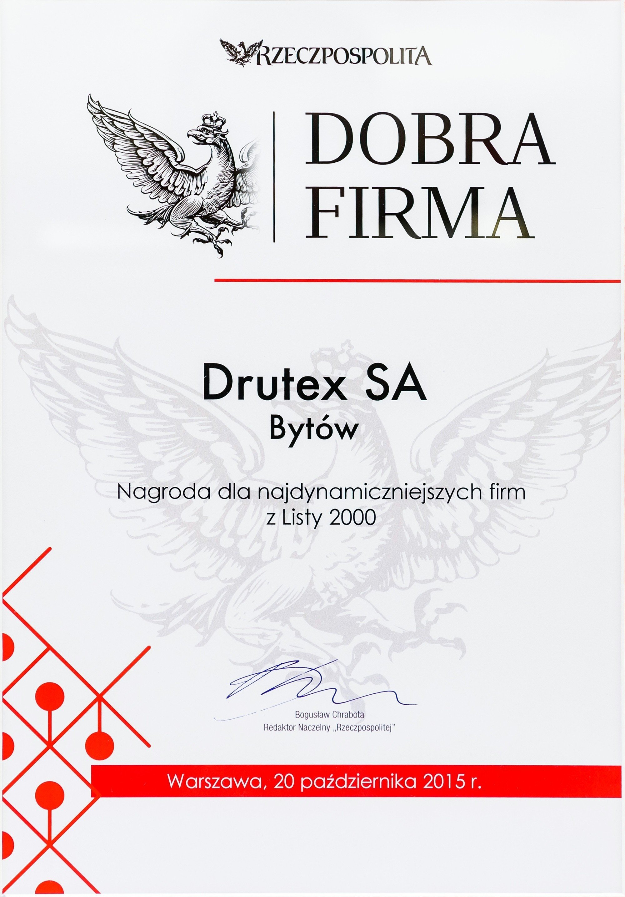 DRUTEX among the 20 best Polish companies.