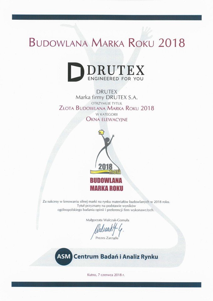 The Golden Construction Brand 2018 for Drutex.